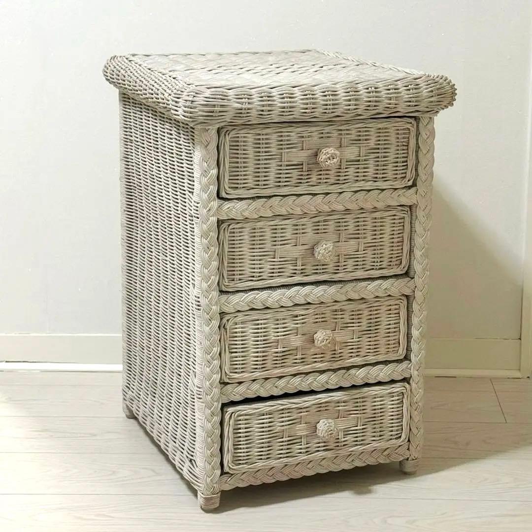 ヴィンテージアンティークフレンチカントリーラタン4段チェスト