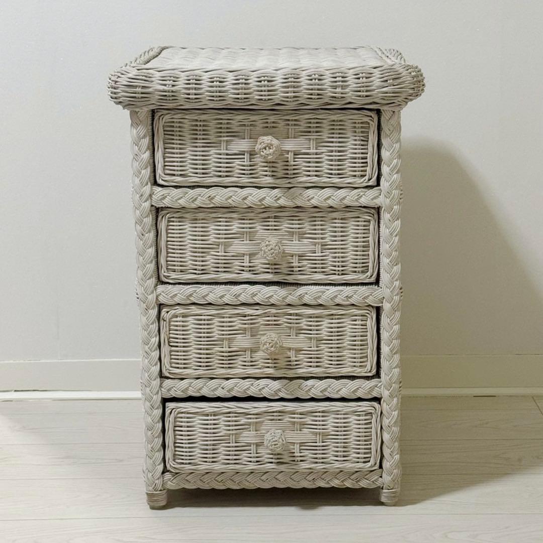 ヴィンテージアンティークフレンチカントリーラタン4段チェスト