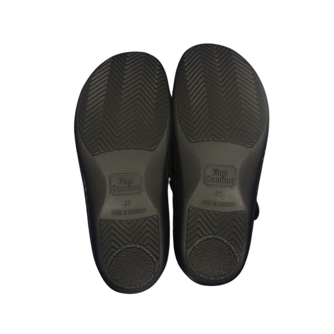 極美品 フィンコンフォート サンダル 黒 レザー エナメル 35D ほぼ未使用