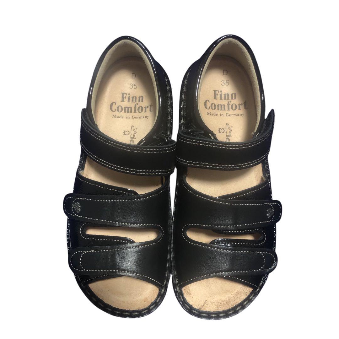 極美品 フィンコンフォート サンダル 黒 レザー エナメル 35D ほぼ未使用
