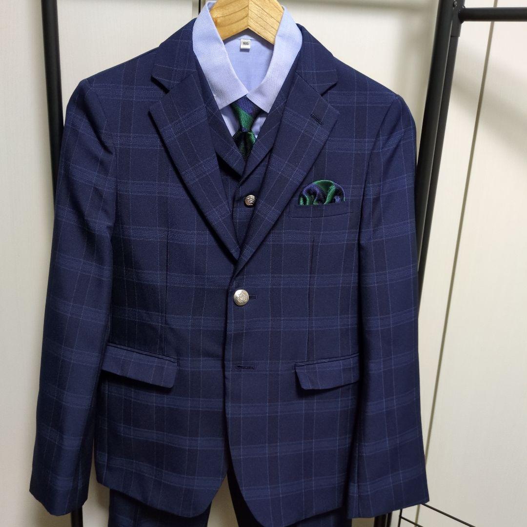 WONDER FACTORY ネイビー チェック柄 スーツ 160A