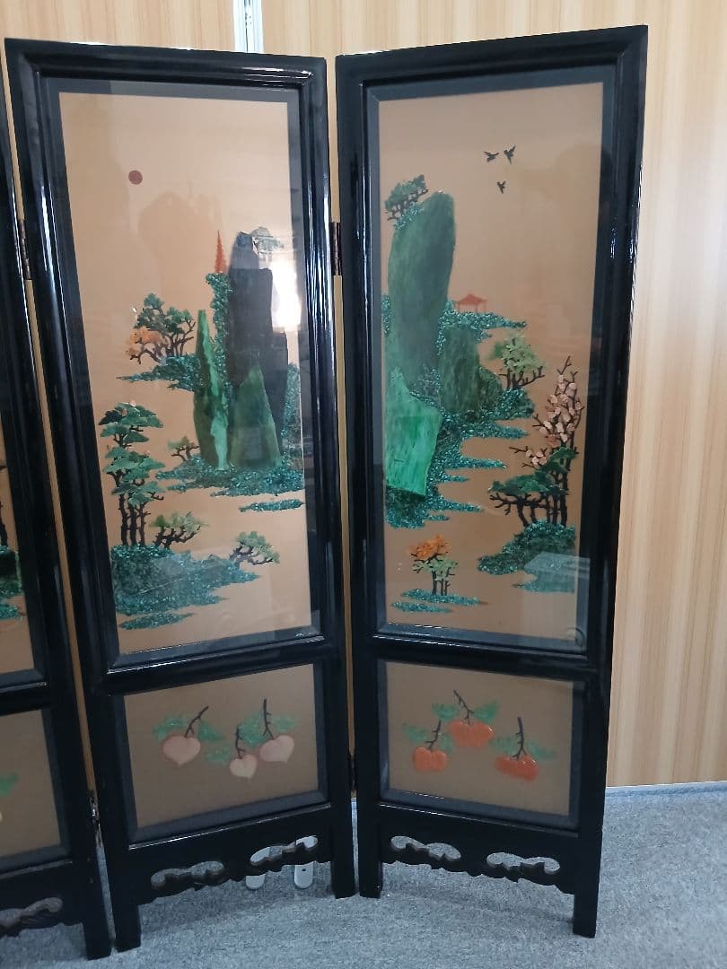 中国漆塗り 屏風 折り畳み衝立