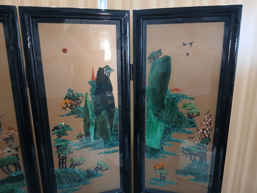 中国漆塗り 屏風 折り畳み衝立