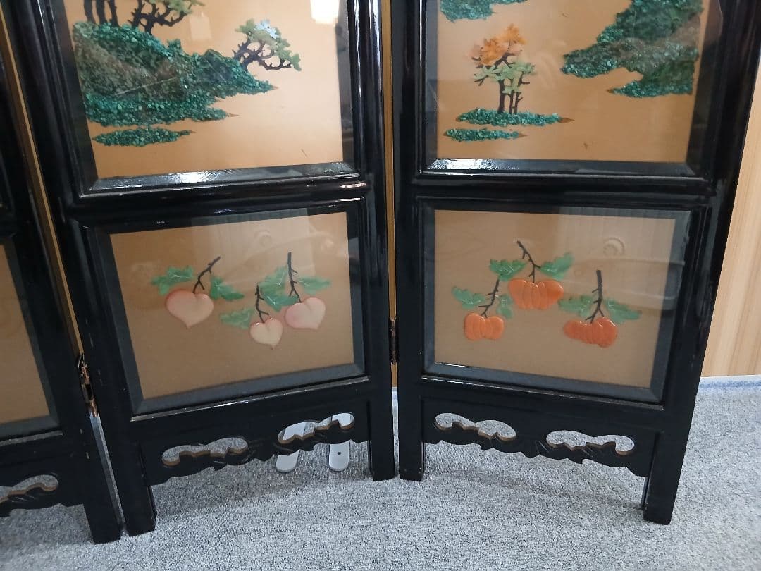 中国漆塗り 屏風 折り畳み衝立