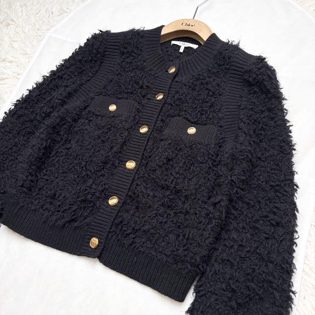 Chloé 25SS モヘア カシミヤ混 クロップド丈 カーディガン 金ボタン