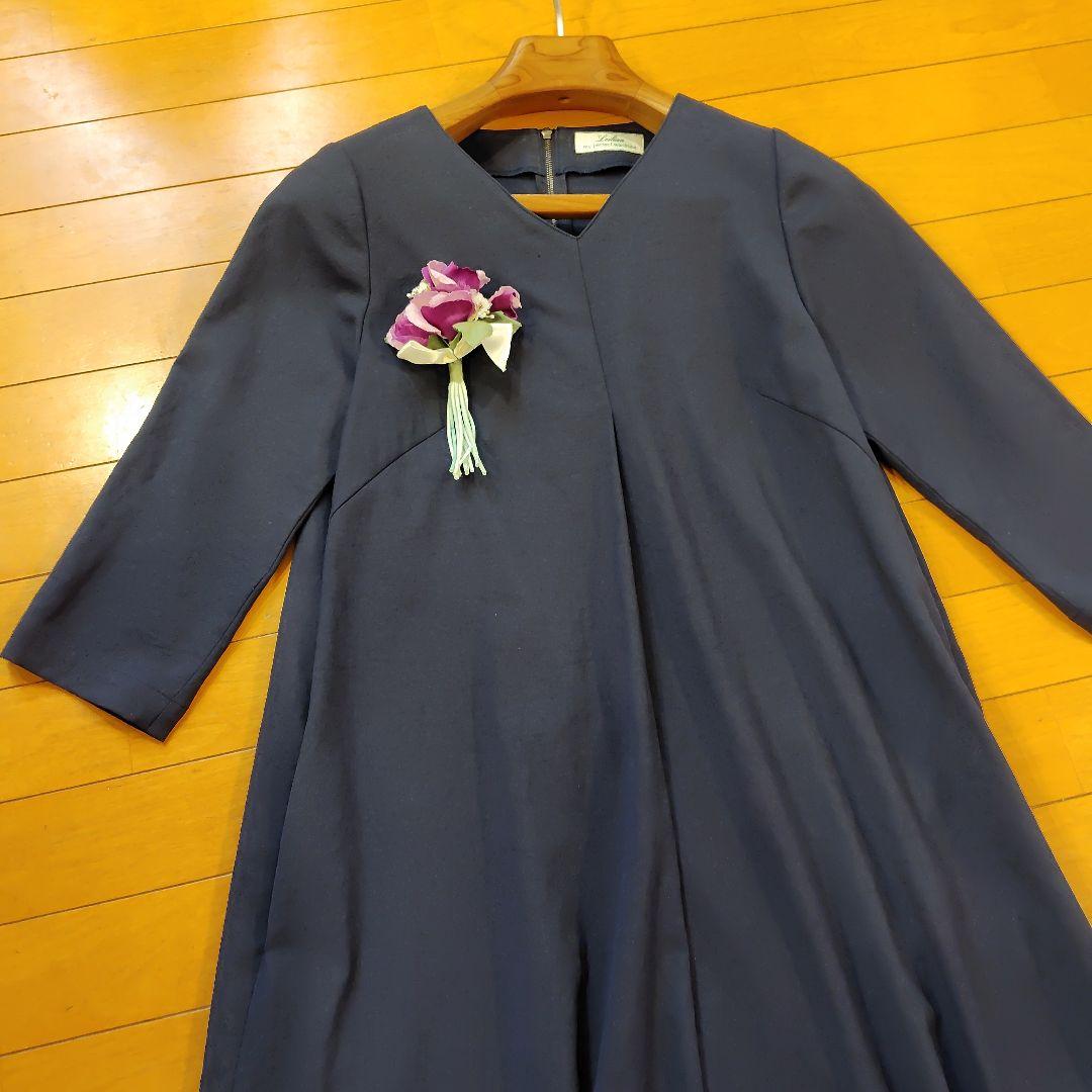 真*君様 レリアン 近年モデルネイビー Vネック Aライン ワンピース 七分袖9