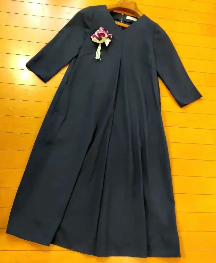 真*君様 レリアン 近年モデルネイビー Vネック Aライン ワンピース 七分袖9