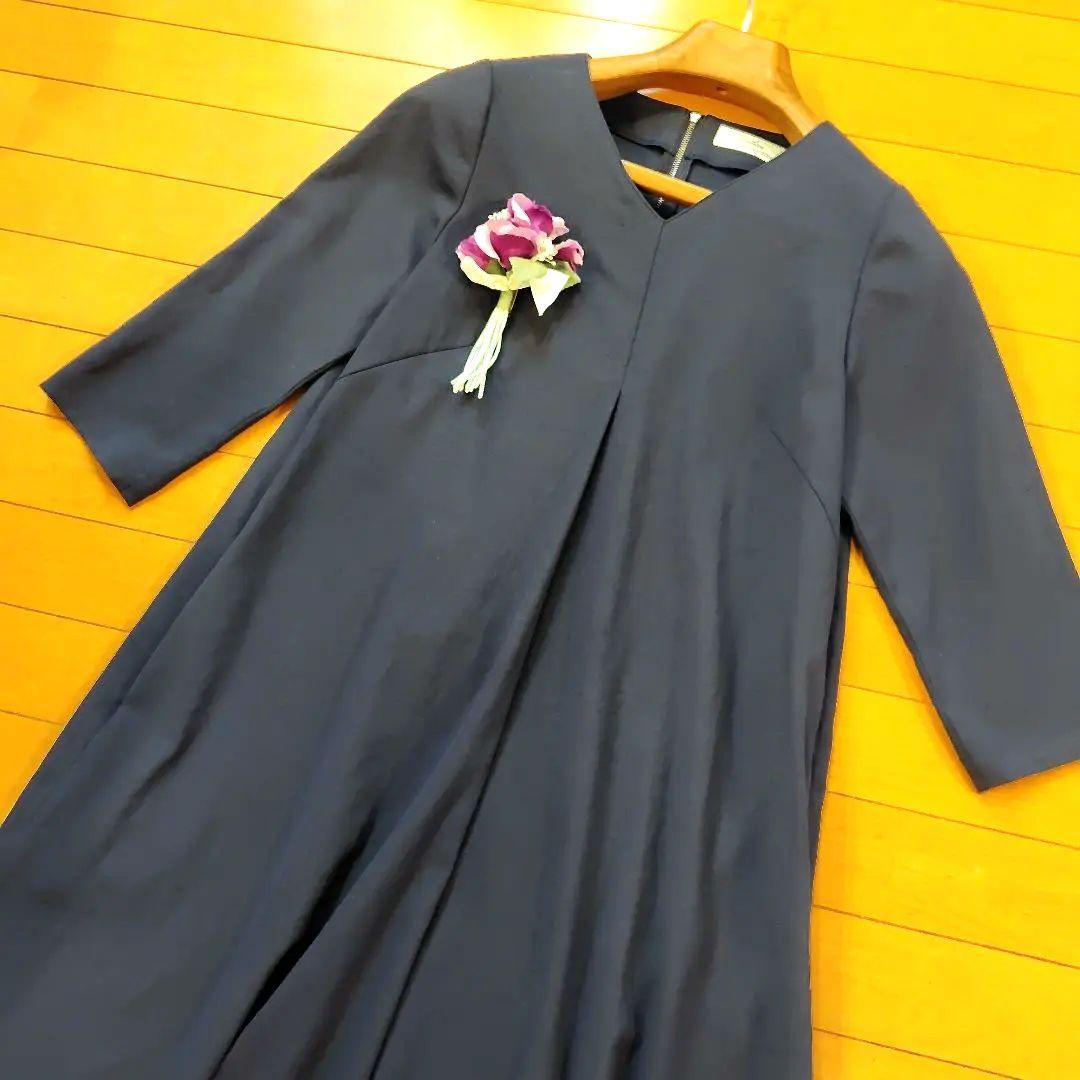 真*君様 レリアン 近年モデルネイビー Vネック Aライン ワンピース 七分袖9