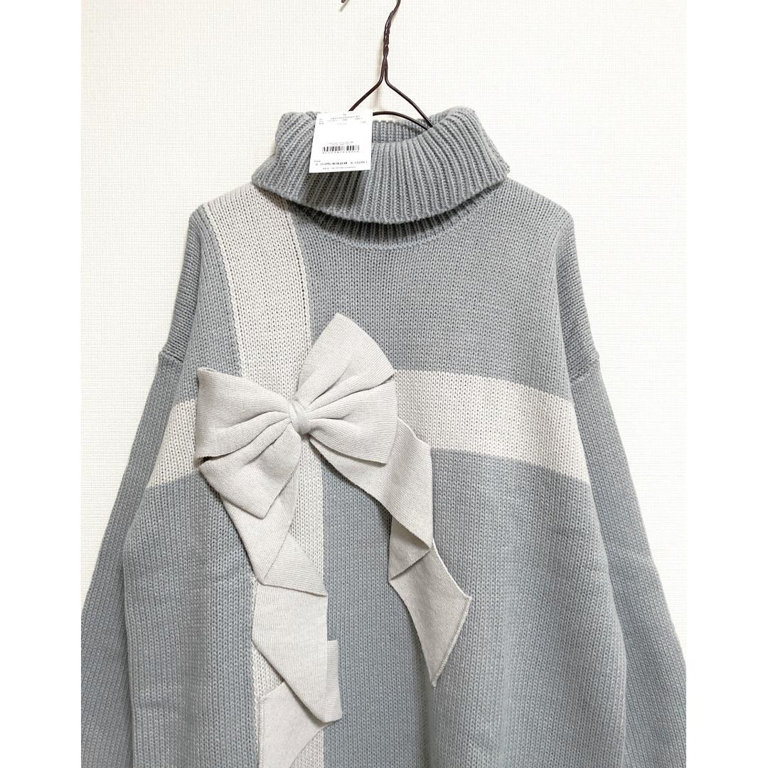 merry jenny 新品 ブルー プレゼントリボンタートルニットワンピース