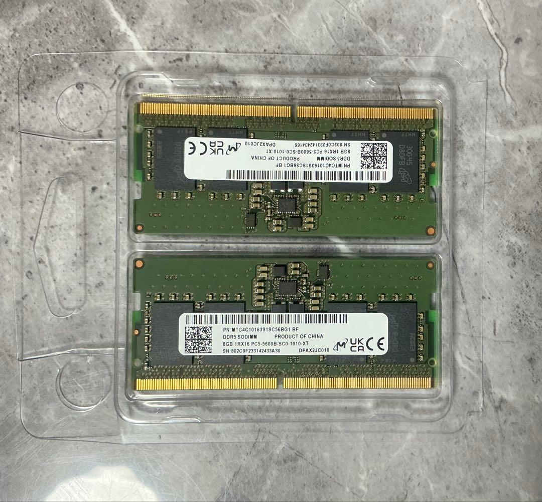 Micron 16GB DDR5 SODIMM 8GB ×2枚 2ヶ月使用