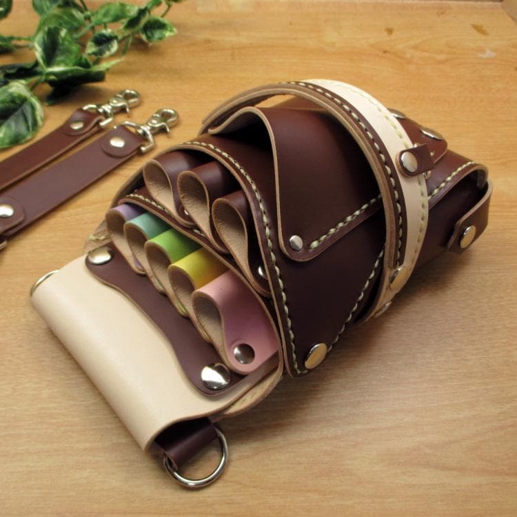 ブラウン＆カラフル　８丁差し　本革シザーケース　SCA-143/CBC