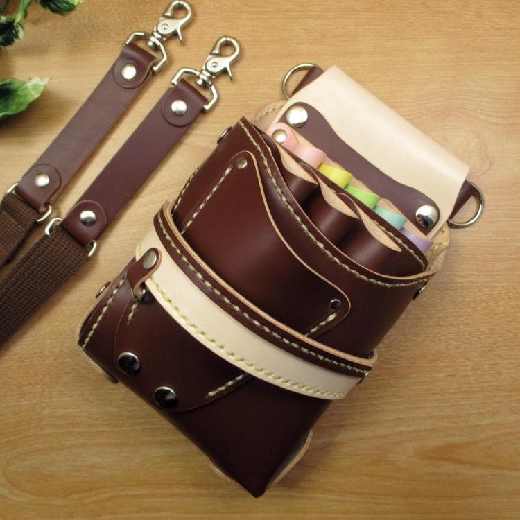 ブラウン＆カラフル　８丁差し　本革シザーケース　SCA-143/CBC