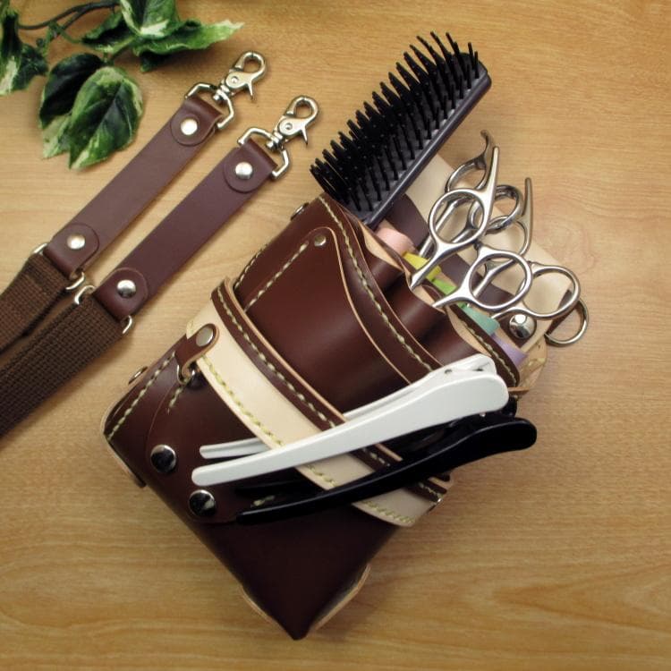 ブラウン＆カラフル　８丁差し　本革シザーケース　SCA-143/CBC