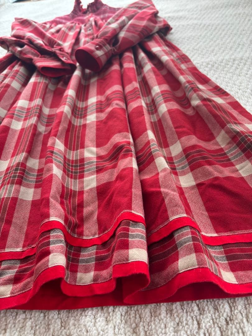 専用 KENZO　ワンピース 赤と白のチェック柄長袖ワンピース