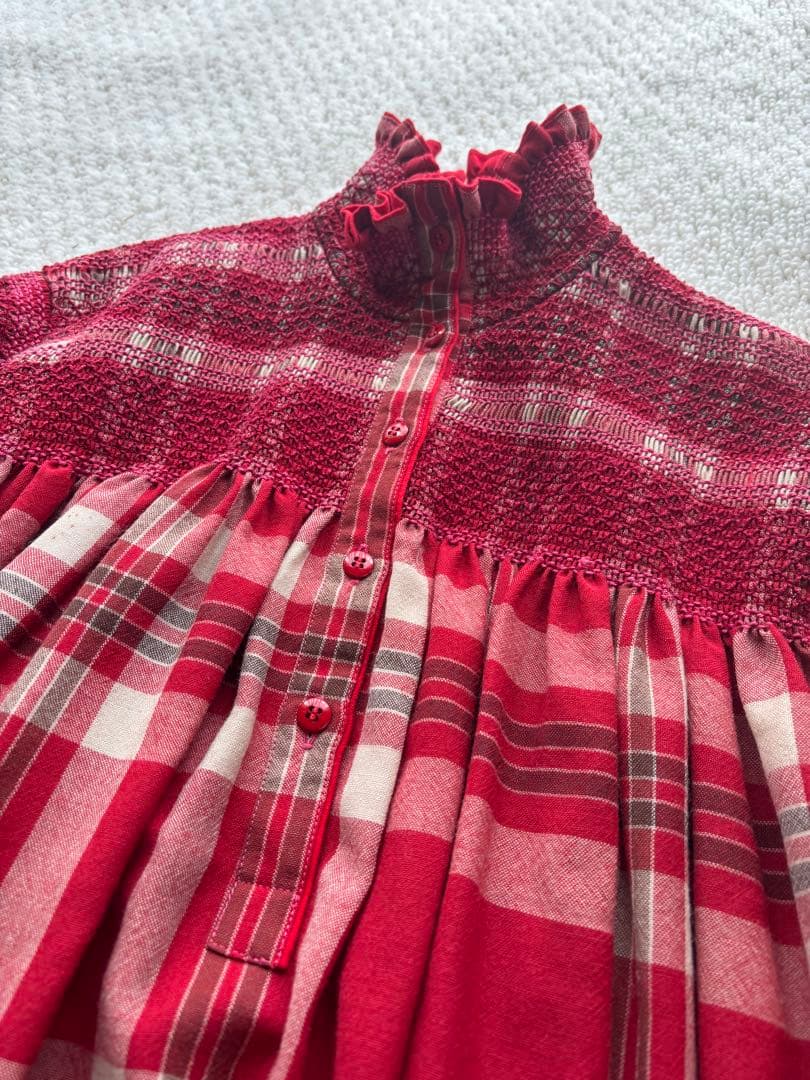 専用 KENZO　ワンピース 赤と白のチェック柄長袖ワンピース
