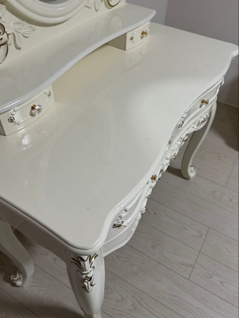 LEDミラー付きロココ調アンティーク可愛いドレッサー化粧台 横幅100cm