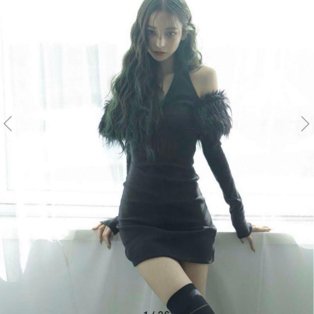 未使用 Melt the lady wide fur mini dress