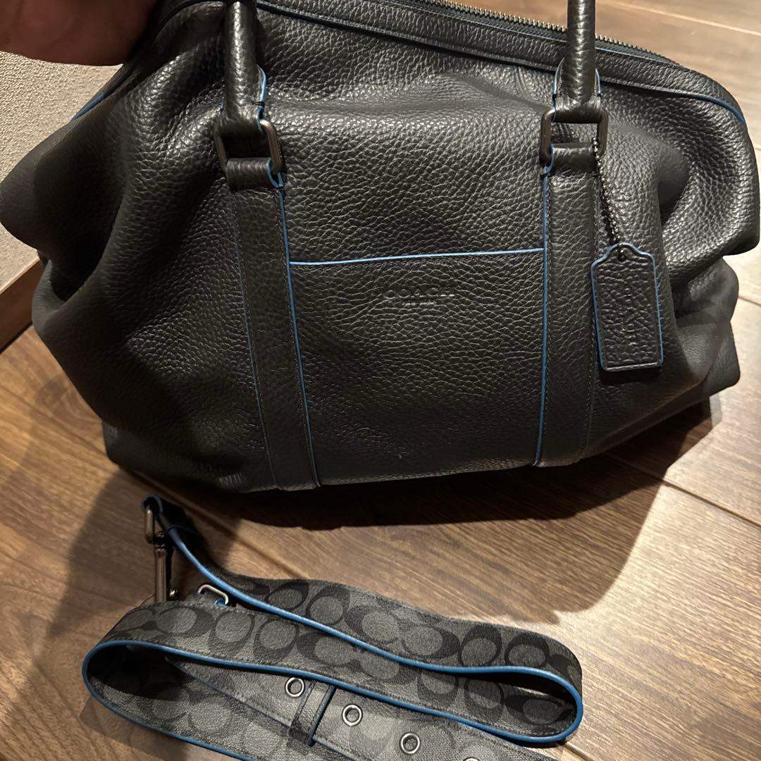 COACH ブラック レザー ボストンバッグ ショルダーつき