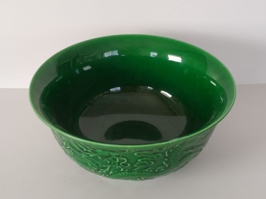 大清雍正年製 緑釉雲龍紋碗 五爪龍