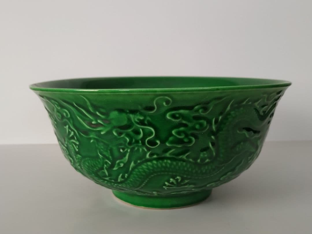 大清雍正年製 緑釉雲龍紋碗 五爪龍