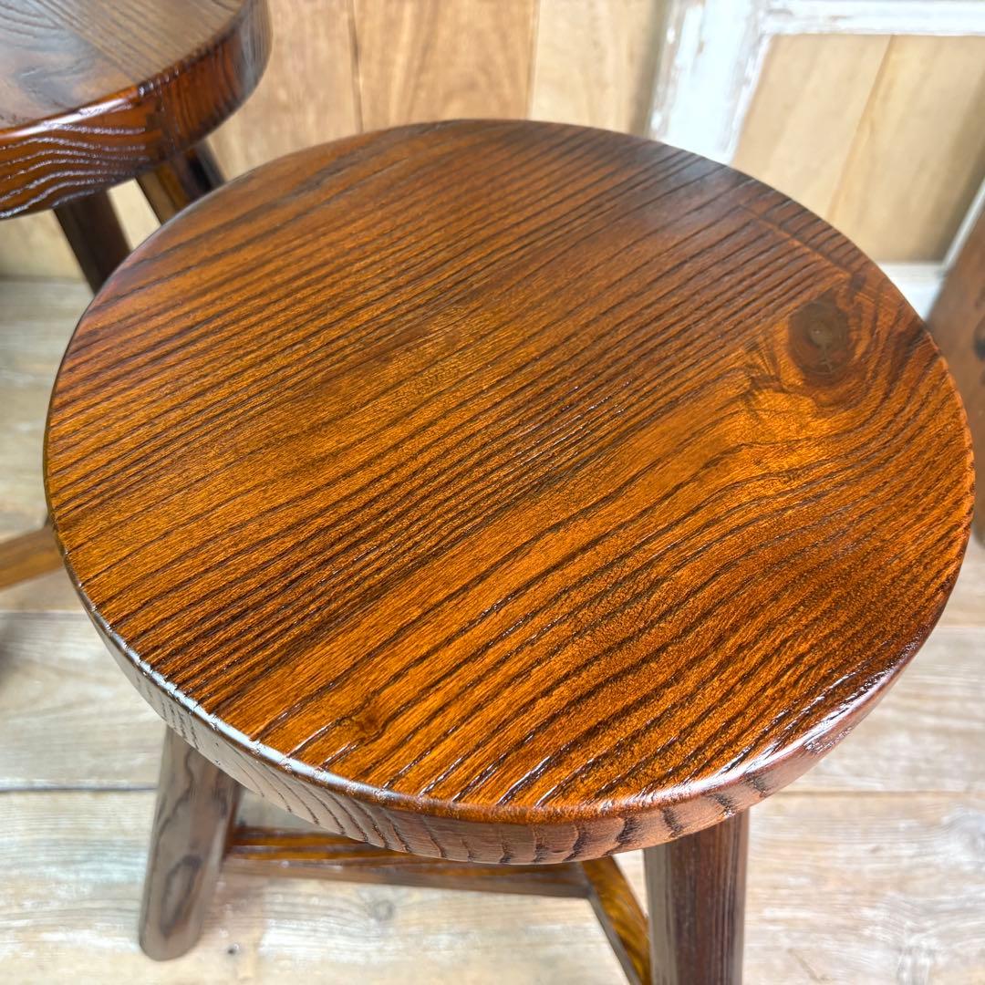 アジアンエスニック原木無垢材木製三本足丸スツール二脚セット木製椅子花台チェア