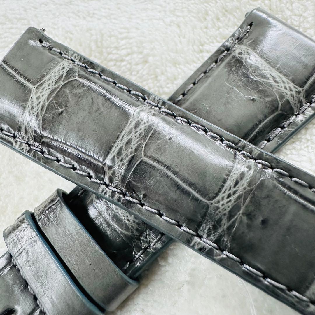 4207#22mm-18mmダークアッシュ★本物クロコダイルベルト★スイス製