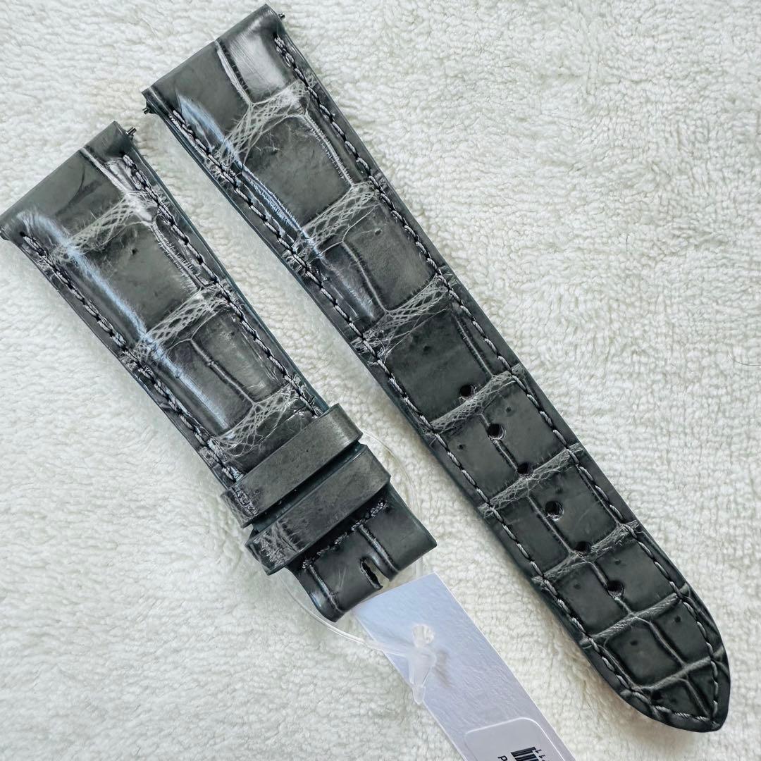 4207#22mm-18mmダークアッシュ★本物クロコダイルベルト★スイス製