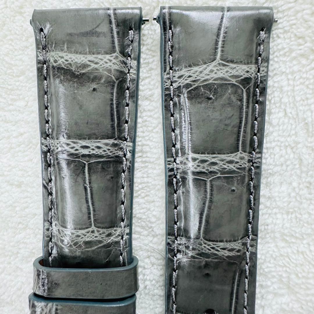 4207#22mm-18mmダークアッシュ★本物クロコダイルベルト★スイス製