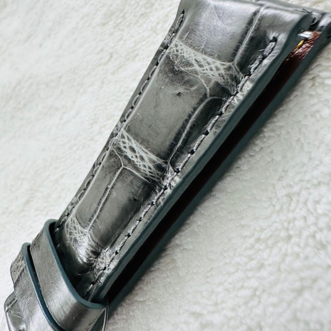 4207#22mm-18mmダークアッシュ★本物クロコダイルベルト★スイス製