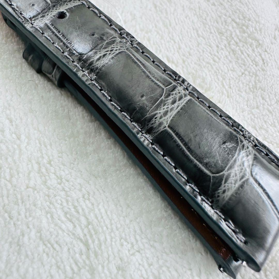 4207#22mm-18mmダークアッシュ★本物クロコダイルベルト★スイス製