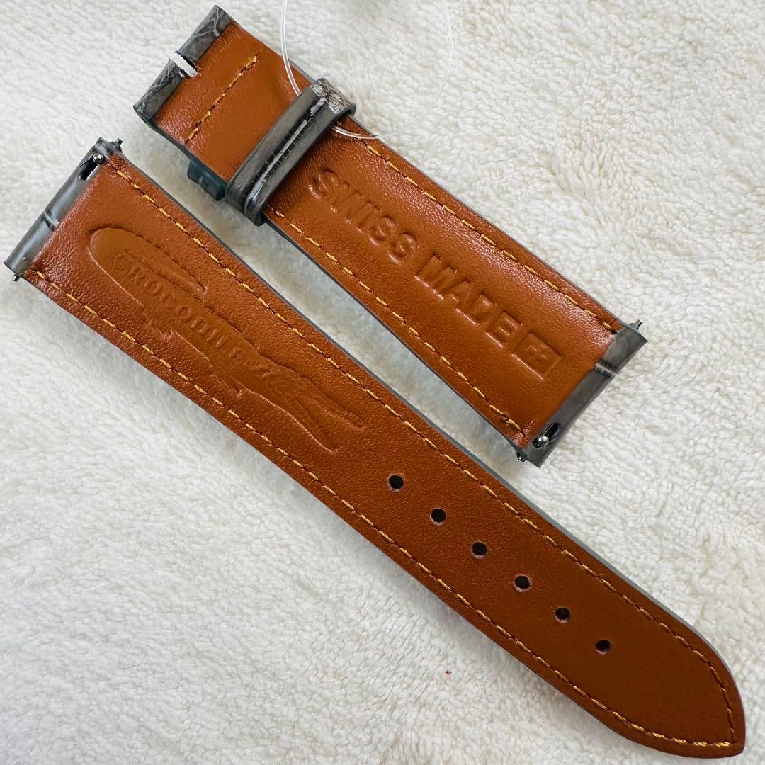 4207#22mm-18mmダークアッシュ★本物クロコダイルベルト★スイス製