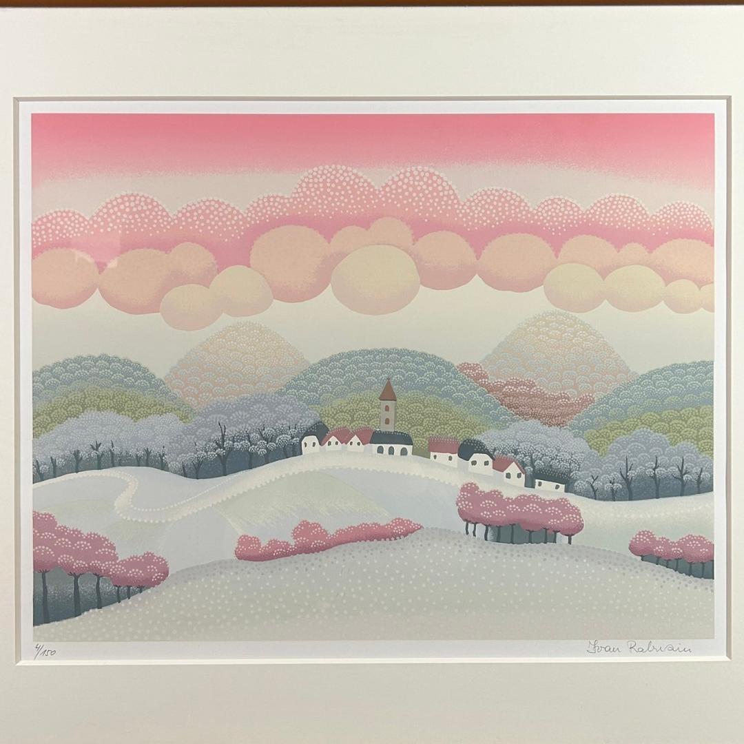 美品 イワン・ラブジン「村の教会」シルクスクリーン 直筆サイン入り 作品保証書有