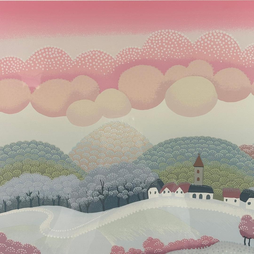 美品 イワン・ラブジン「村の教会」シルクスクリーン 直筆サイン入り 作品保証書有