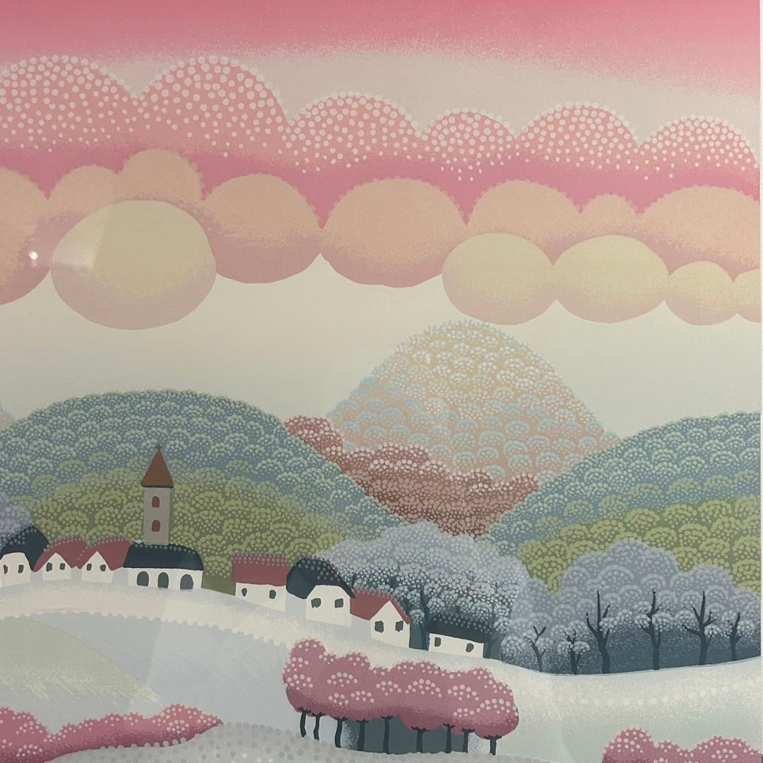 美品 イワン・ラブジン「村の教会」シルクスクリーン 直筆サイン入り 作品保証書有