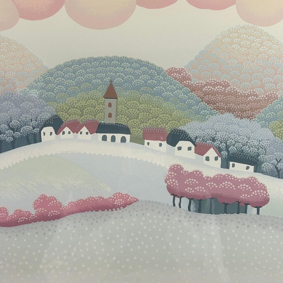 美品 イワン・ラブジン「村の教会」シルクスクリーン 直筆サイン入り 作品保証書有