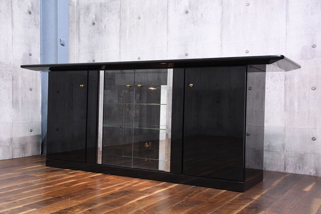 DLK141 駿河家具 サイドボード リビングボード 鏡面ブラック 照明付き