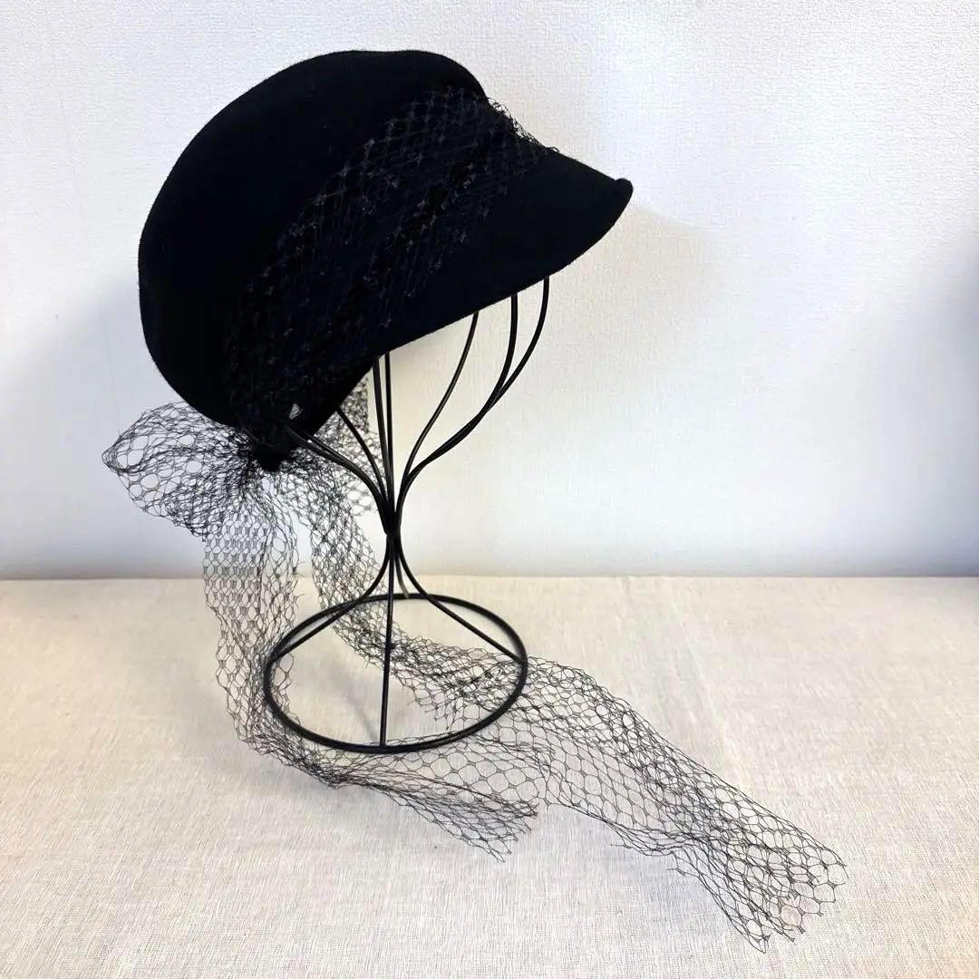 エレガント CA4LA カシラ レース リボン キャスケット チュールレース 黒