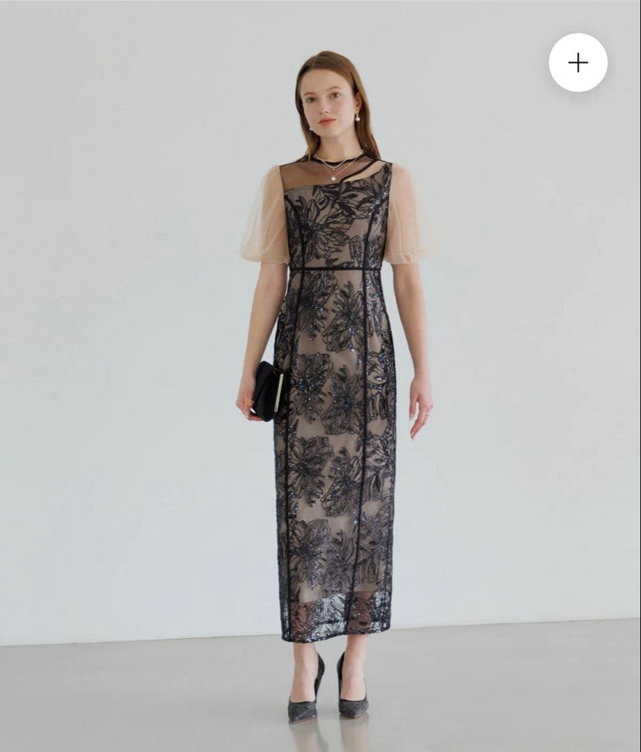 Leja アシンメトリーシアーフラワーワンピースドレス