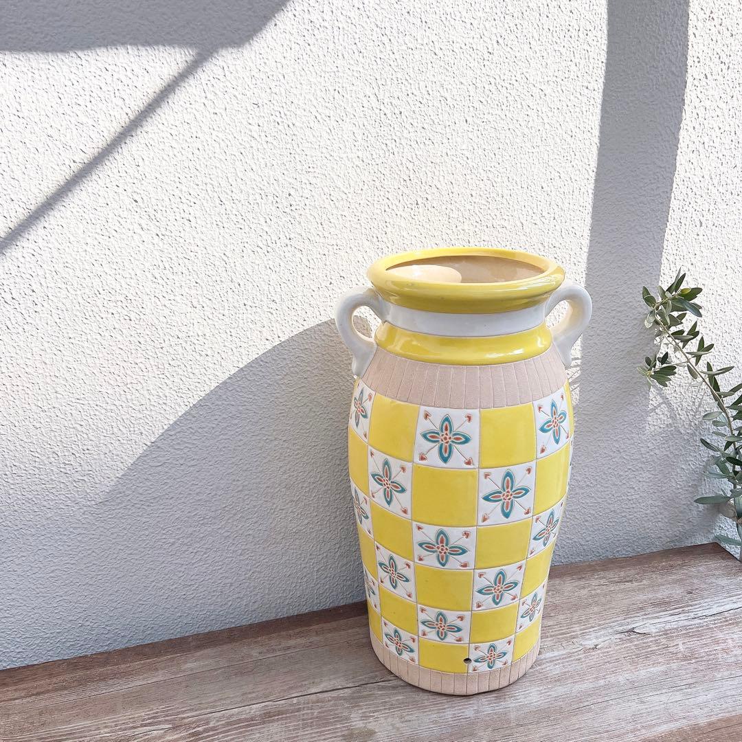 ヨーロッパ製　タイル模様　傘立て　プランター　壺　フラワーポット　北欧