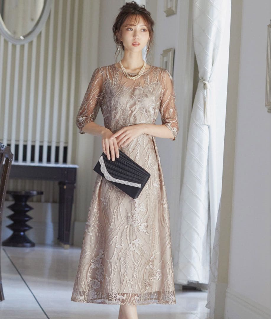 総レース バックリボン パーティードレス 同窓会 二次会 niana