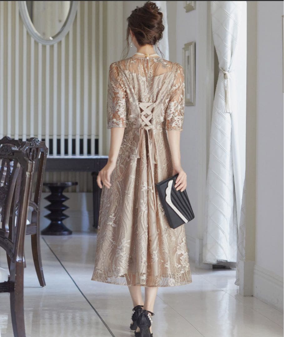 総レース バックリボン パーティードレス 同窓会 二次会 niana