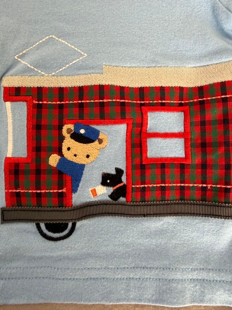 ファミリア　クマ刺繍 水色 Tシャツ