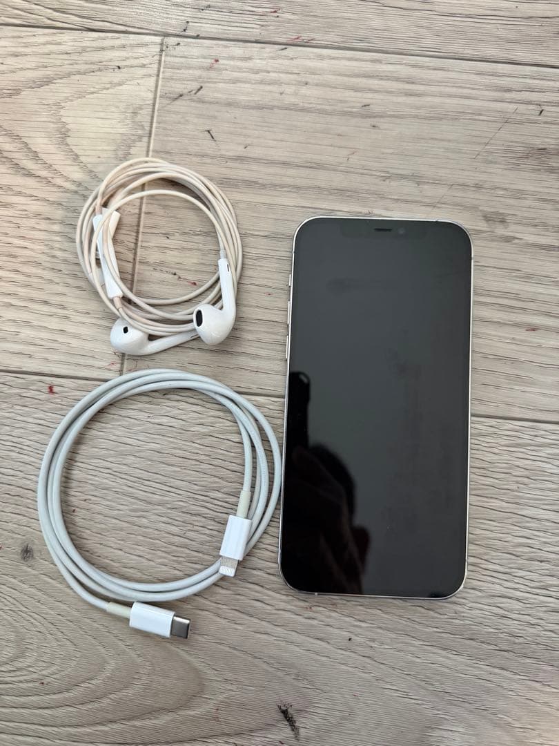シルバーのiPhone 12 Pro、本体とケーブル付