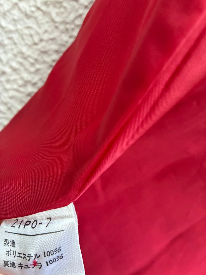 1980年前半金子功氏期　ピンクハウス　赤ワンピース　水玉花テキスタイル縮緬素材