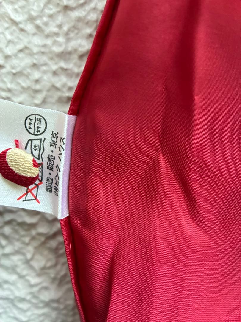 1980年前半金子功氏期　ピンクハウス　赤ワンピース　水玉花テキスタイル縮緬素材