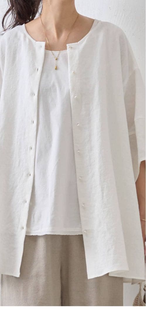 新品タグ付⭐︎ パールボタン前後リネンチュニック