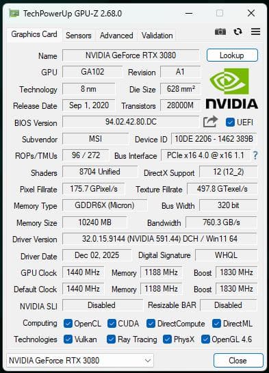 【動作確認済】MSI RTX 3080 Gaming Z TRIO 10G