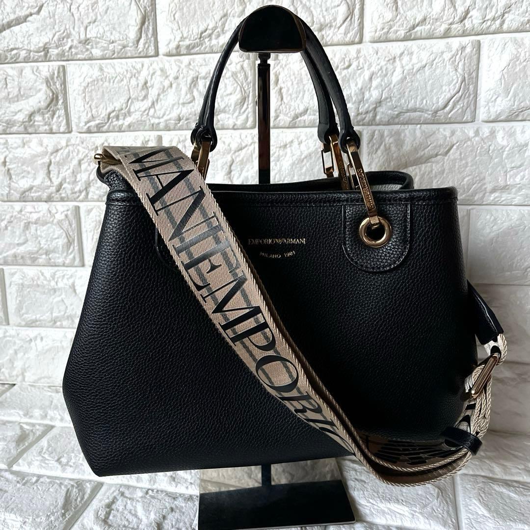極美品 EMPORIO ARMANI ブラックトート ショルダーバック 2WAY