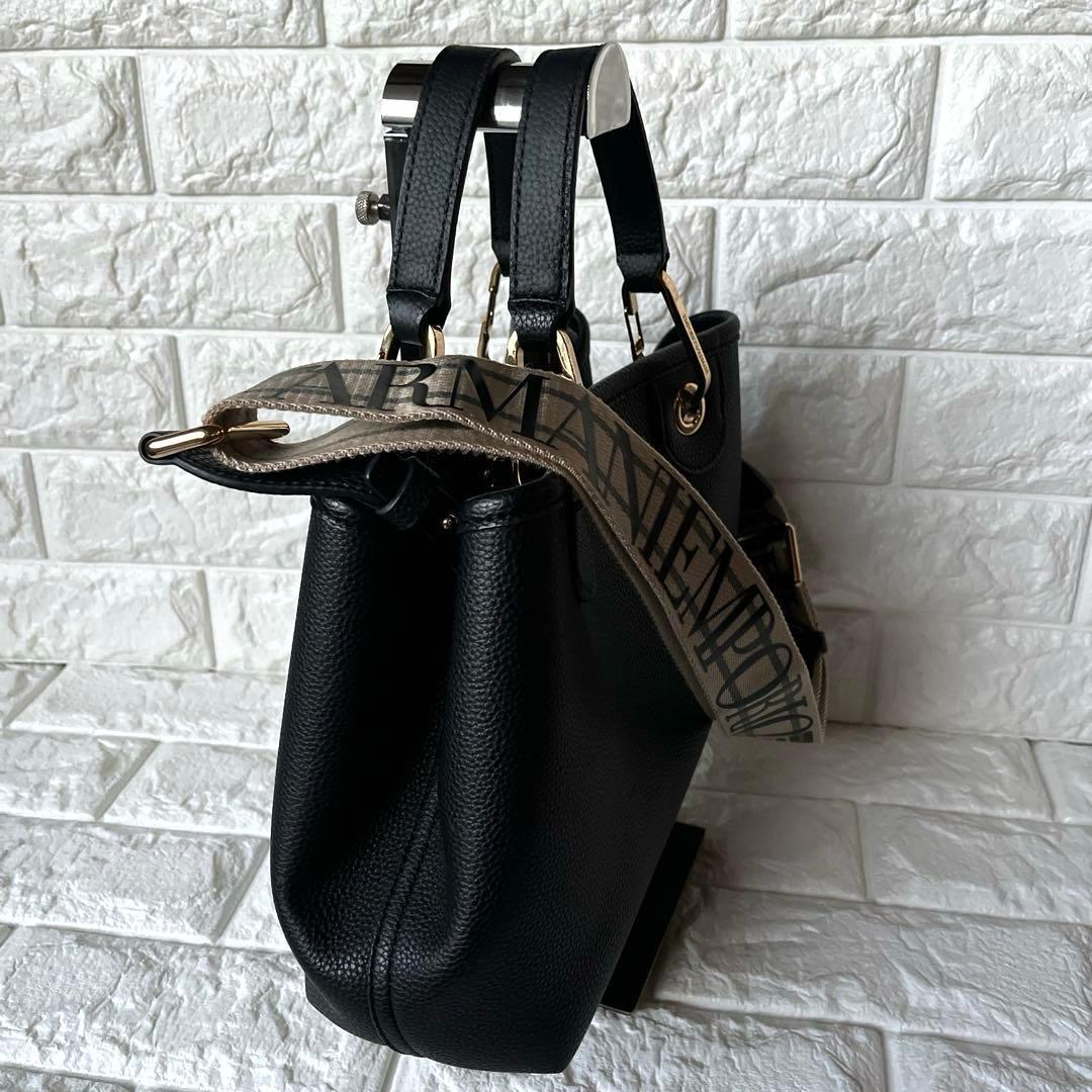 極美品 EMPORIO ARMANI ブラックトート ショルダーバック 2WAY