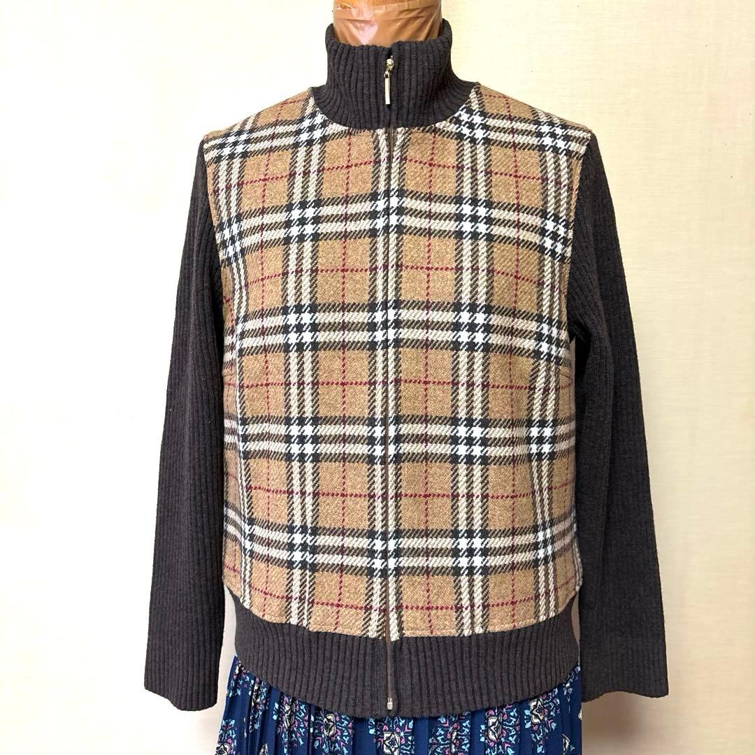 新品バーバリーゴルフ　チェック柄ハイネックニットブルゾン